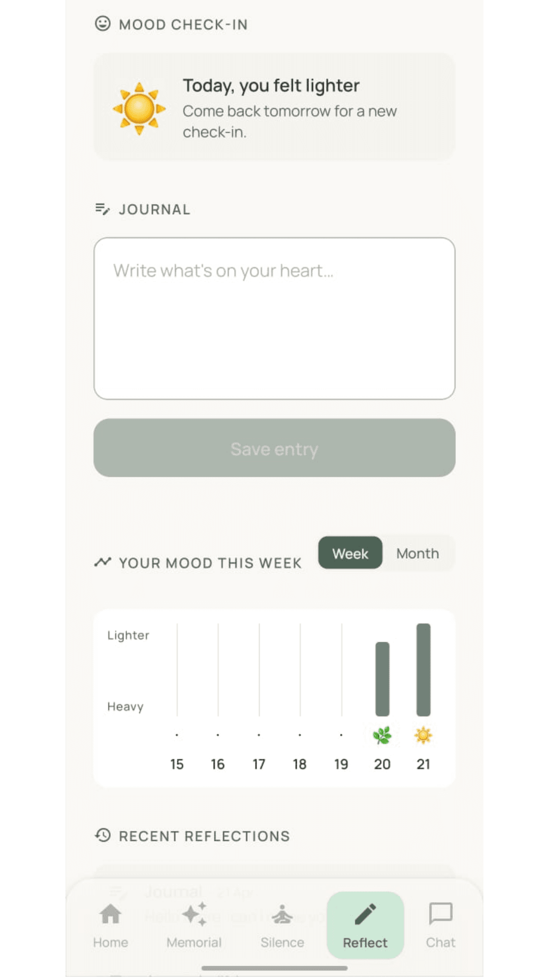 Daily reflection screen